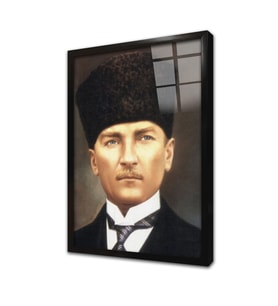 Kalpaklı Atatürk Çerçeveli Cam Tablo