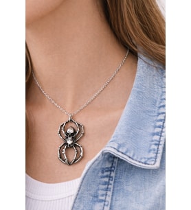 Kuru Kafa Detaylı Örümcek Figürlü Gümüş Renk Metal Tasarım Unisex Günlük Kolye