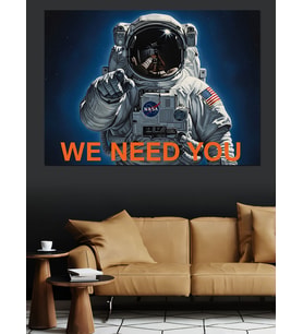 Astronot 'Lu " Sana İhtiyacımız Var" Sloganlı Poster Dekoratif Kanvas - Mdf Ahşap Tablo