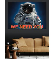 Astronot 'Lu " Sana İhtiyacımız Var" Sloganlı Poster Dekoratif Kanvas - Mdf Ahşap Tablo
