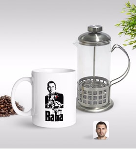 BK Gift Kişiye Özel Godfather Baba Silüet Tasarımlı Kupa & French Press Seti-2 (Model 1)