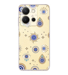 PrintiFy Vivo Y36 4G ile Uyumlu Nazar Boncuğu 5  Kamera Korumalı Şeffaf Silikon Kılıf