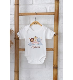 Pia Baby Premium %100 Pamuk İsme Özel Organik Baskılı Çıtçıtlı Bebek Body Zıbın Modelleri 5010-16 (Ekru)