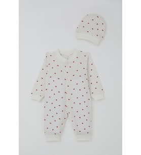 Breeze Kız Bebek Tulum Çilek Desenli 0-6 Ay, Ekru