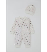 Breeze Kız Bebek Tulum Çilek Desenli 0-6 Ay, Ekru