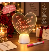 BK Gift Kalp LED Işıklı Pleksi Karalama Tahtası - Yaz Sil Tekrar Kullan(Kalem Dahil)