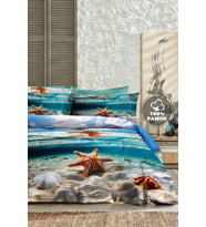 %100 Pamuk Ranforce Çeyizlik Luxury 5d Dijital Çift Kişilik Nevresim Takımı Deep Sea (Beyaz-Mavi)