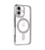Apple İphone 16 Kılıf Joke Simli Magneticsafe Kılıf - Gümüş