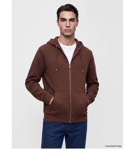 LCWAIKIKI Classic Kahverengi Kapüşonlu Erkek Fermuarlı Sweatshirt