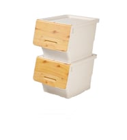 Motek  Patateslik Soğanlık Tekerlekli Organizer Çok Amaçlı Saklama Kutusu 2X33 Lt Bambu+Krem