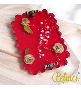 Epoksi Reçine Takı Tepsisi - Gül ve İncili - Eni: 14 cm Boyu: 19 cm (Çok Renkli)