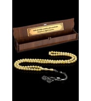Hediyelik Tesbih, 6mm Namaz Tesbihi, Beyrut Damla Kehribarı Tespih, 99luk Tespih (Beyaz)