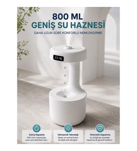 Mey İthalat® Ters Akan Su Damlası Nemlendirici 800 ml Sessiz Ultrasonik Oda Nemlendirici