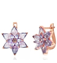 Gümüş Rose Lila Lotus Çiçeği Kadın Küpe