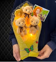Led Işıklı Fotoğraflı Kahverengi Ayıcıklı Büyük Boy Peluş Ayıcık Buketi (Model 3)