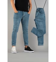 Erkek Slim Fit Dar Kesim Tırnaklı Kot Pantolon Buz Mavisi (Açık Mavi)