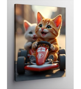 Kanvas Tablo Go-Kart Kullanan Kedi