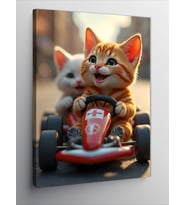 Kanvas Tablo Go-Kart Kullanan Kedi
