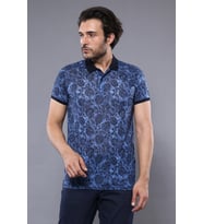 Çiçek Desenli Mavi Polo Yaka T-shirt  Wessi