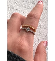 V.I.P Çift Renk Seri Zirkon Taşlı Yonca Detay İkili Set Gold&Silver Ayarlanabilir Kadın Çelik Yüzük