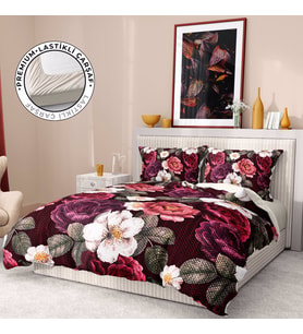 Monohome Premium Luxury Çift Kişilik Nevresim Takımı 3D Pamuk Saten Goblen Dream (Kırmızı-Beyaz)