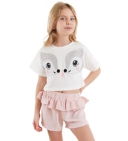 İkiz Ceylan Kız Çocuk T-shirt Şort Takım (Pembe)
