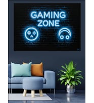 Gaming Zone Neon Işıklı Tabela Dekoratif Kanvas - Mdf Ahşap Tablo