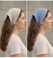 Mavi Renkli File Model Bandana, El Yapımı Örgü Bandana