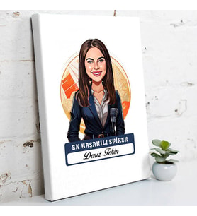 Kişiye Özel Hediye Karikatürlü En Başarılı Kadın Spiker Kanvas Tablo