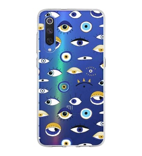 PrintiFy Xiaomi Mi 9 ile Uyumlu 1mm Slim Fit Nazar Boncuğu 2 Baskılı Şeffaf  Kılıf