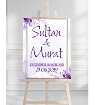 Söz Nişan Düğün İçin 50x70 Karşılama Panosu - Mor Çiçek Tasarımlı 002