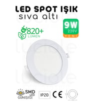 Şerit LED 9W Slim LED Spot – 3200K Günışığı Işık, 820 Lümen, Beyaz Kasa, 14.5 cm, 220V, 15000 Saat Ömür