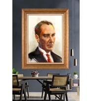 Altın Varaklı Çerçeveli Paspartulu Atatürk Tablo nh59 (Gold)