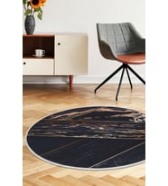 Dijidekor Halı Siyah Gold Cool Yıkanabilir Yuvarlak Kesme İnce Yolluk Kilim Salon Halısı Modelleri