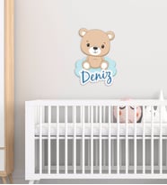 BK Gift Kişiye Özel Sevimli Ayıcık Tasarımlı Çocuk Odası Ahşap Duvar Süsü-4 (Beyaz)