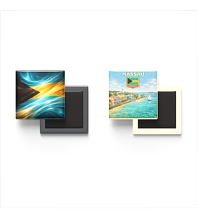 Buzdolap Magnetleri - Bahamalar Bayrağı ve Nassau Retro Tema - 2'li Set Magneti