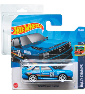 Hot Wheels '84 Audi Quattro Rally Champs 1/5 (180/250) Hcx60 Mavi 2024 + Koruyucu Kısa Kart Frikimon (Çok Renkli)