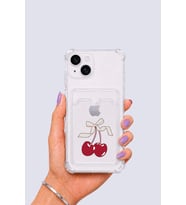 iPhone 15 Kartlıklı Kiraz Desenli Kılıf - GLST8025-1489