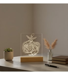 Semazen Figürlü 3D LED Lamba - Mistik Dekoratif Masa Lambası (Şeffaf)