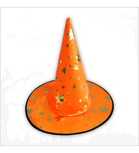 Yıldız Desenli Hallloween Cadı Şapkası, 38cm - Turuncu (STD)