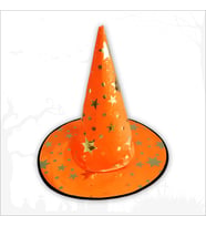 Yıldız Desenli Hallloween Cadı Şapkası, 38cm - Turuncu (STD)