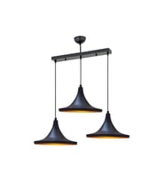 S Retro Siyah Içi Sarı Metal Sarkıt Avize 3lü Sıralı Masa Üstü 60 Cm
