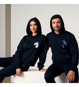 Sevgililer Günü Kombin Erkek Kadın Ejderha Görselli Kapüşonlu Hoodie Sweatshirt 7002 (Siyah)
