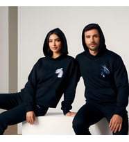 Sevgililer Günü Kombin Erkek Kadın Ejderha Görselli Kapüşonlu Hoodie Sweatshirt 7002 (Siyah)
