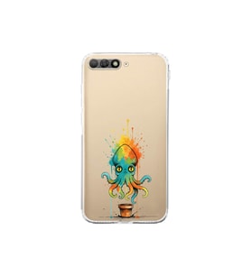 Huawei Y6 2018 ile uyumlu Splash ahtapot tasarımlı şeffaf silikon kılıf