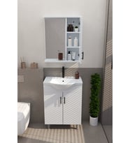 Mdf 65lik Banyo Dolabı Alt - Üst Ve Hilton Lavabo 65 Cm (Beyaz)