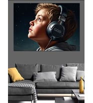 Kulaklıklı Çocuk Müzik Dinliyor Dekoratif Kanvas - Mdf Ahşap Tablo