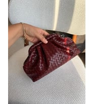 En Trend: Örgü Detaylı Kapitone Postacı / Clutch Çanta  Omuz Askılı Şıklık (Bordo)