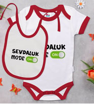 BK Kids Sevdaluk Mode Tasarımlı Kırmızı Bebek Body Zıbın ve Mama Önlüğü Hediye Seti-1