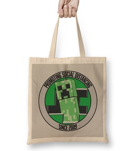Minecraft Creeper Colored Bez Çanta Uzun Saplı